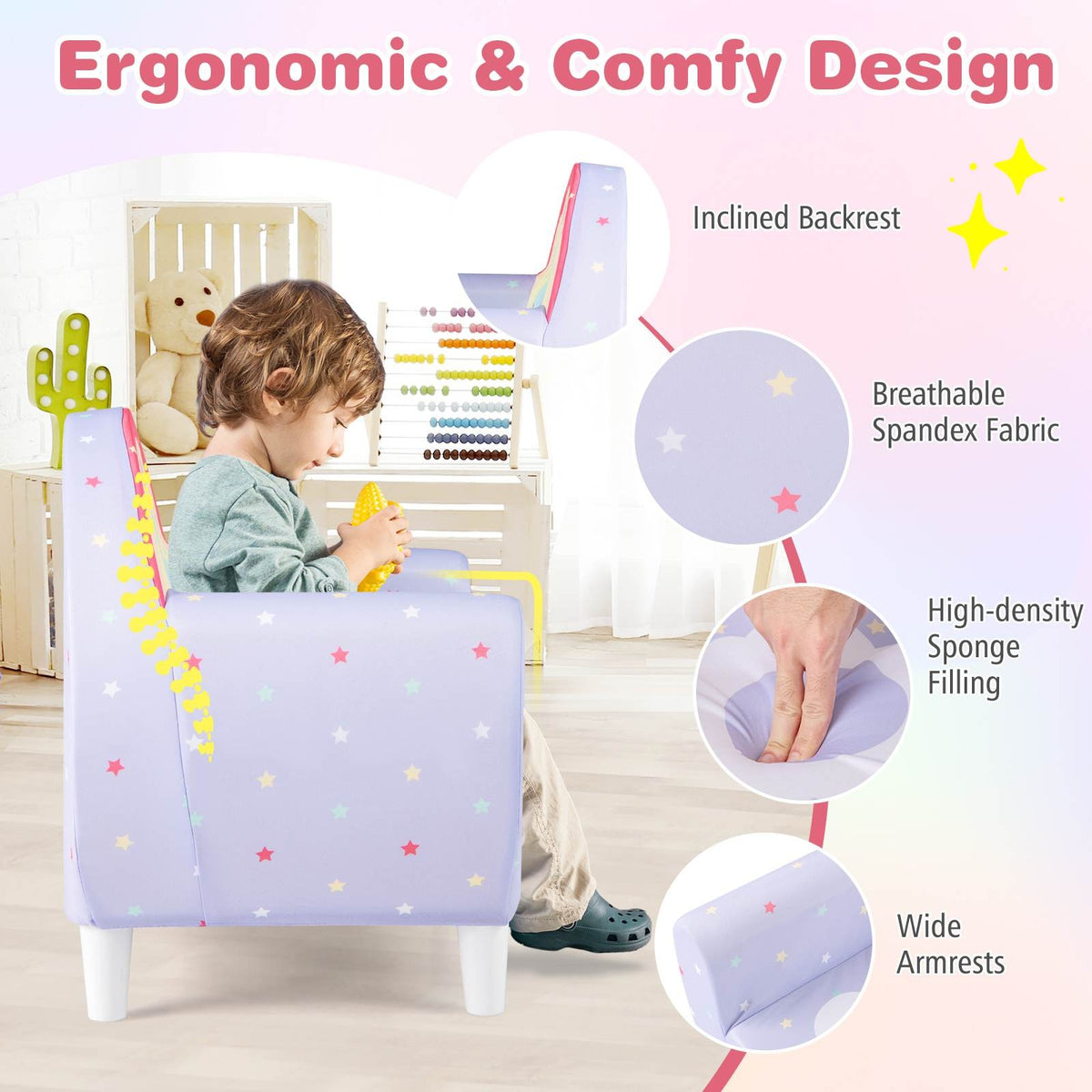 Kids Sofa Toddler Upholstered Armchair Unicorn Children Reading Chair