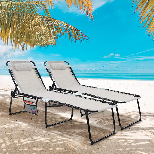 Patio Folding Chaise Lounge with 4-Level Backrest & Detachable Headrest Outdoor（70cm）