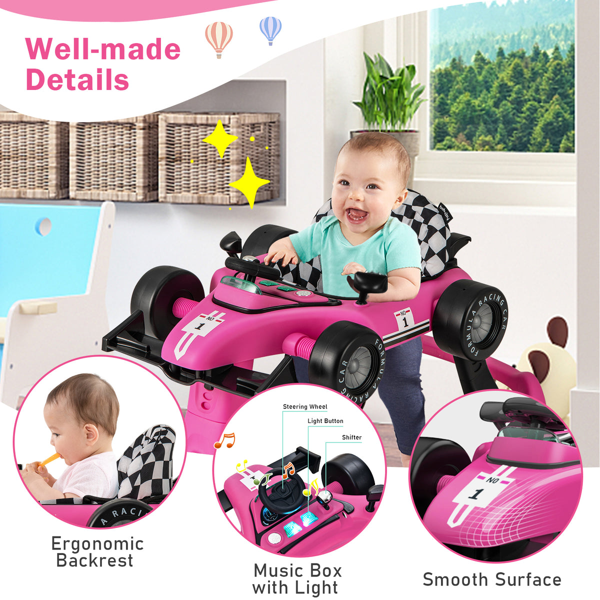 4-in-1 Baby Walker, Foldable Baby Activity Walker