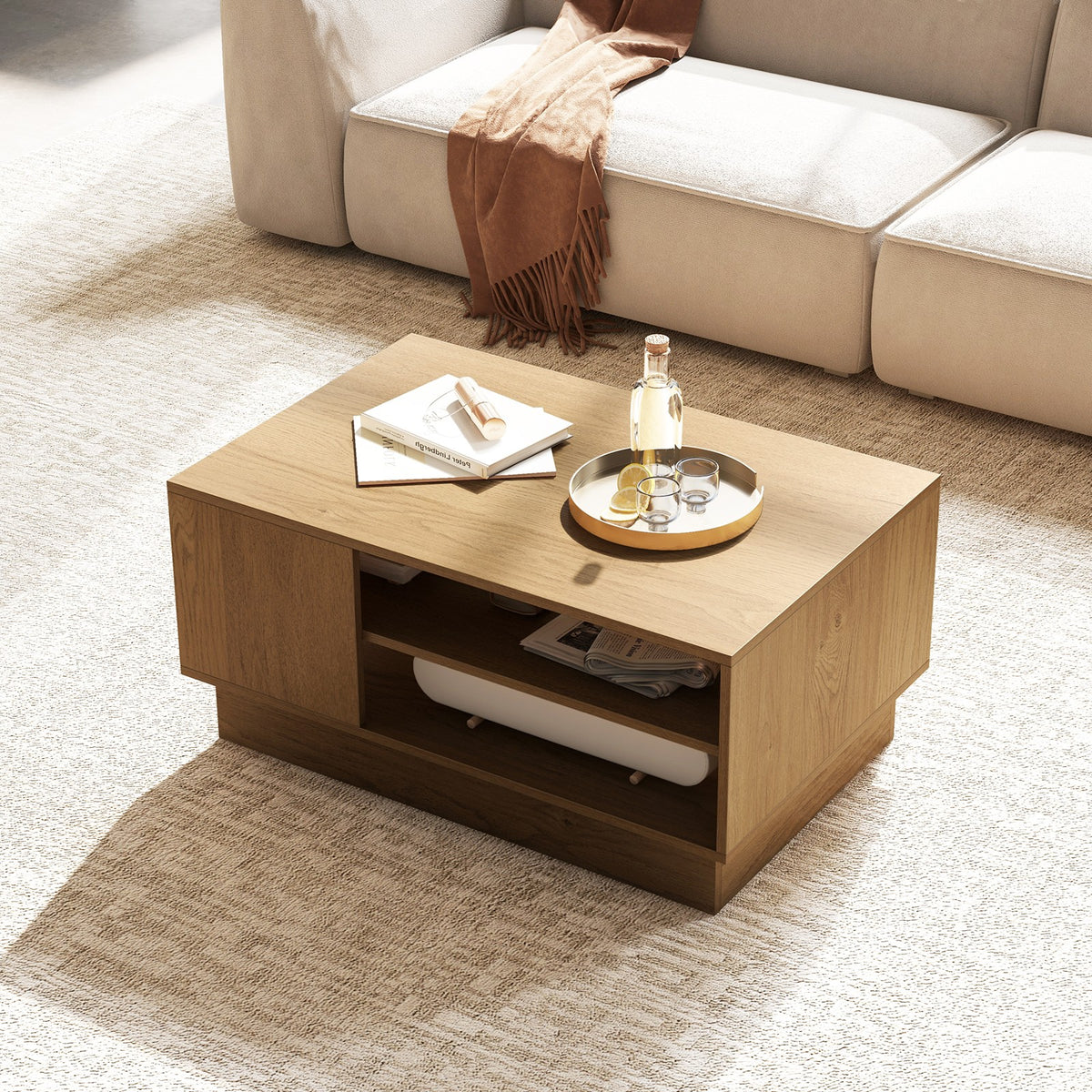 Modern Coffee Table Rectangle Center Table Accent Table for Living Room