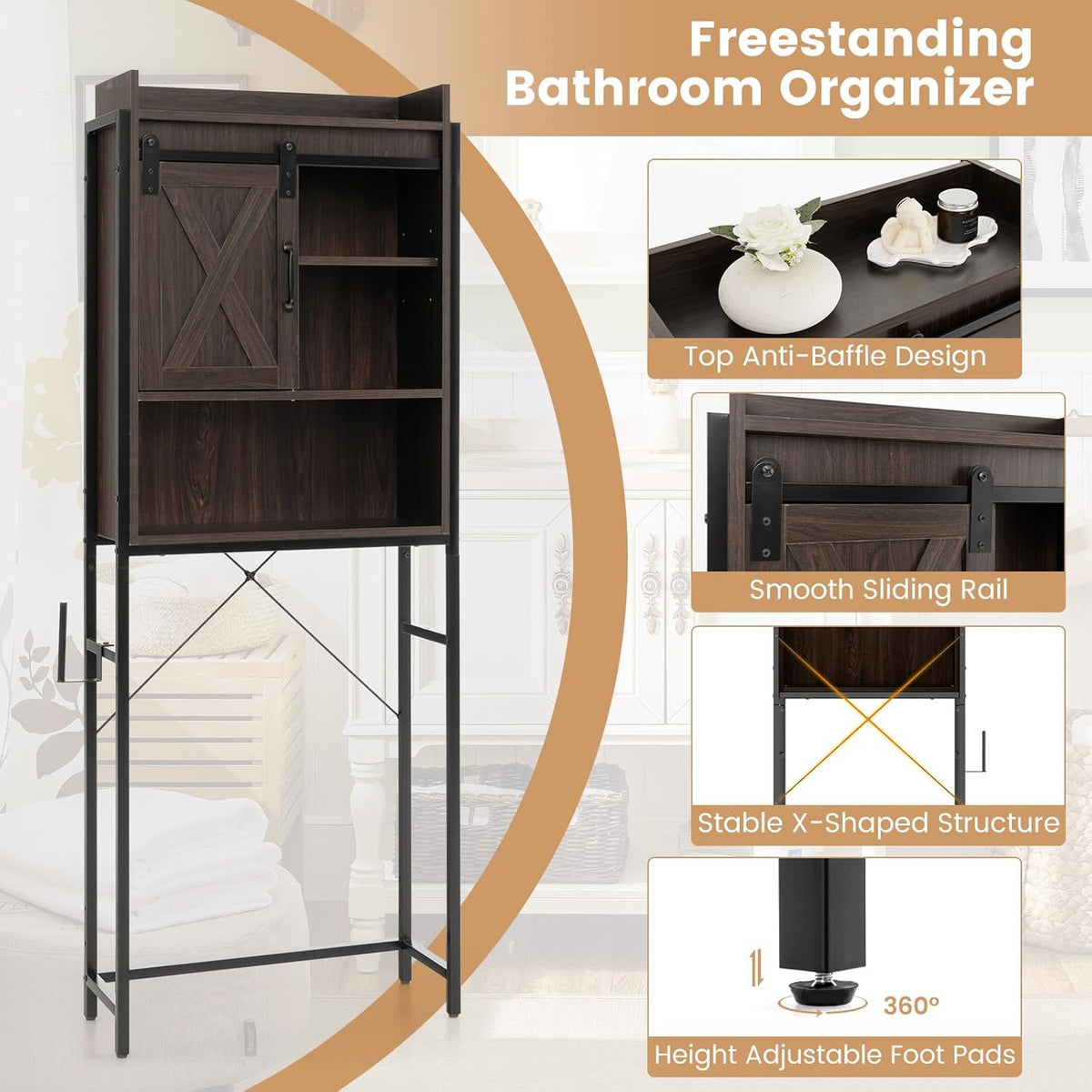 Over-The-Toilet 4-Tier Storage Cabinet