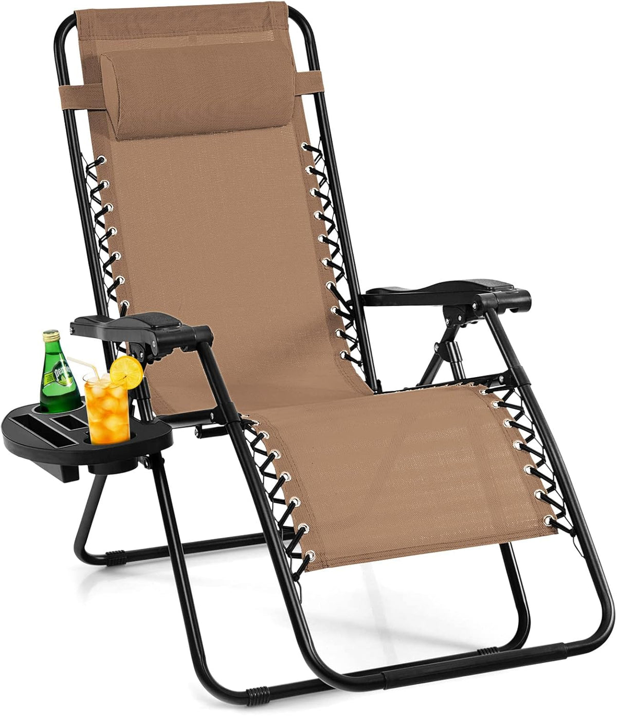 Patio Zero Gravity Lounge Chair with Cup Holder & Removable Pillow