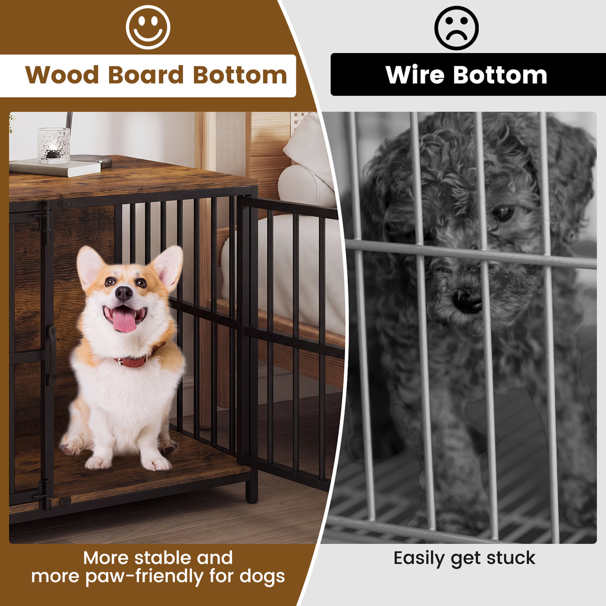 Heavy-duty Dog Crate Furniture, 100 cm Dog Kennel with Dual Lockable Double Doors