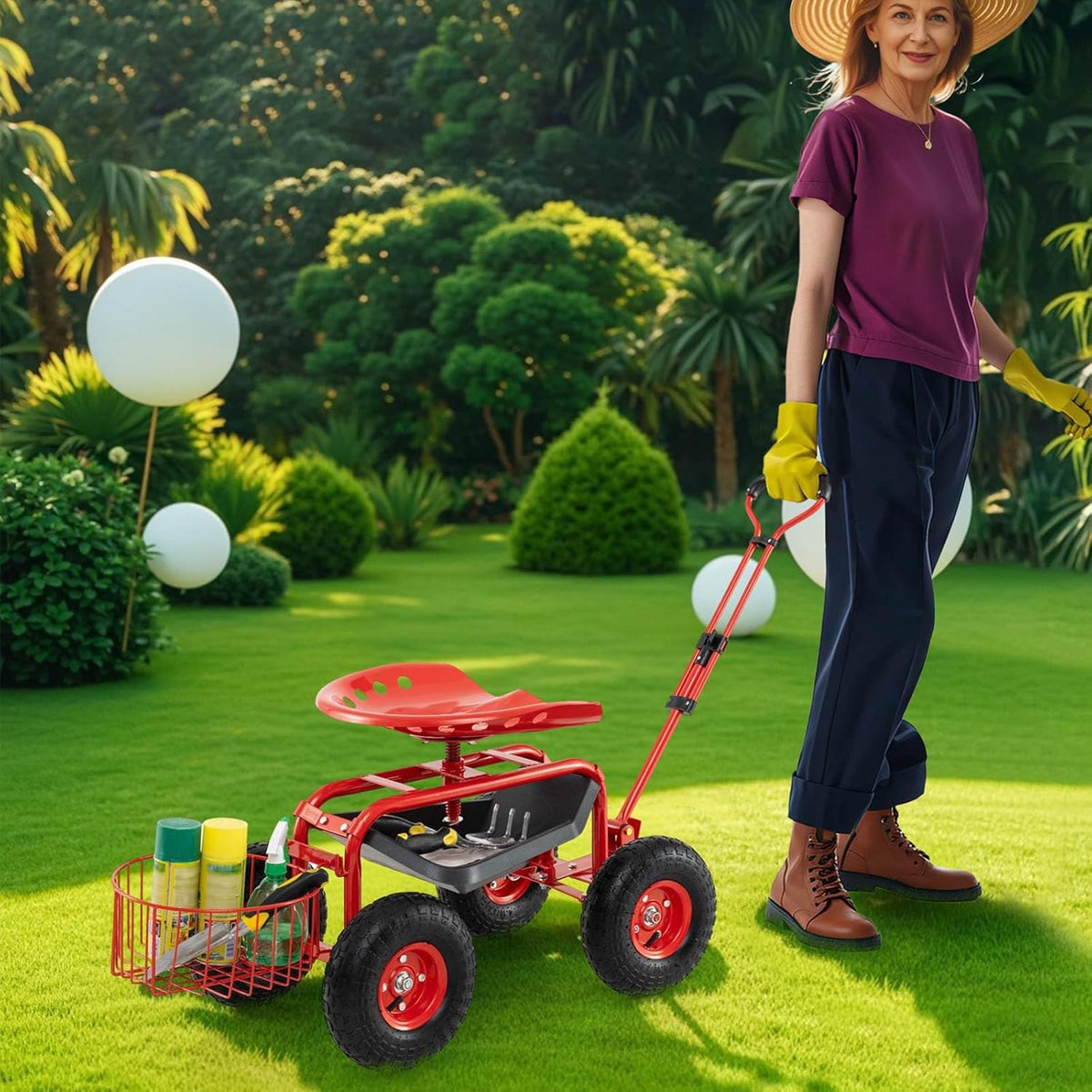Steerable Garden Cart w/Extendable Handle