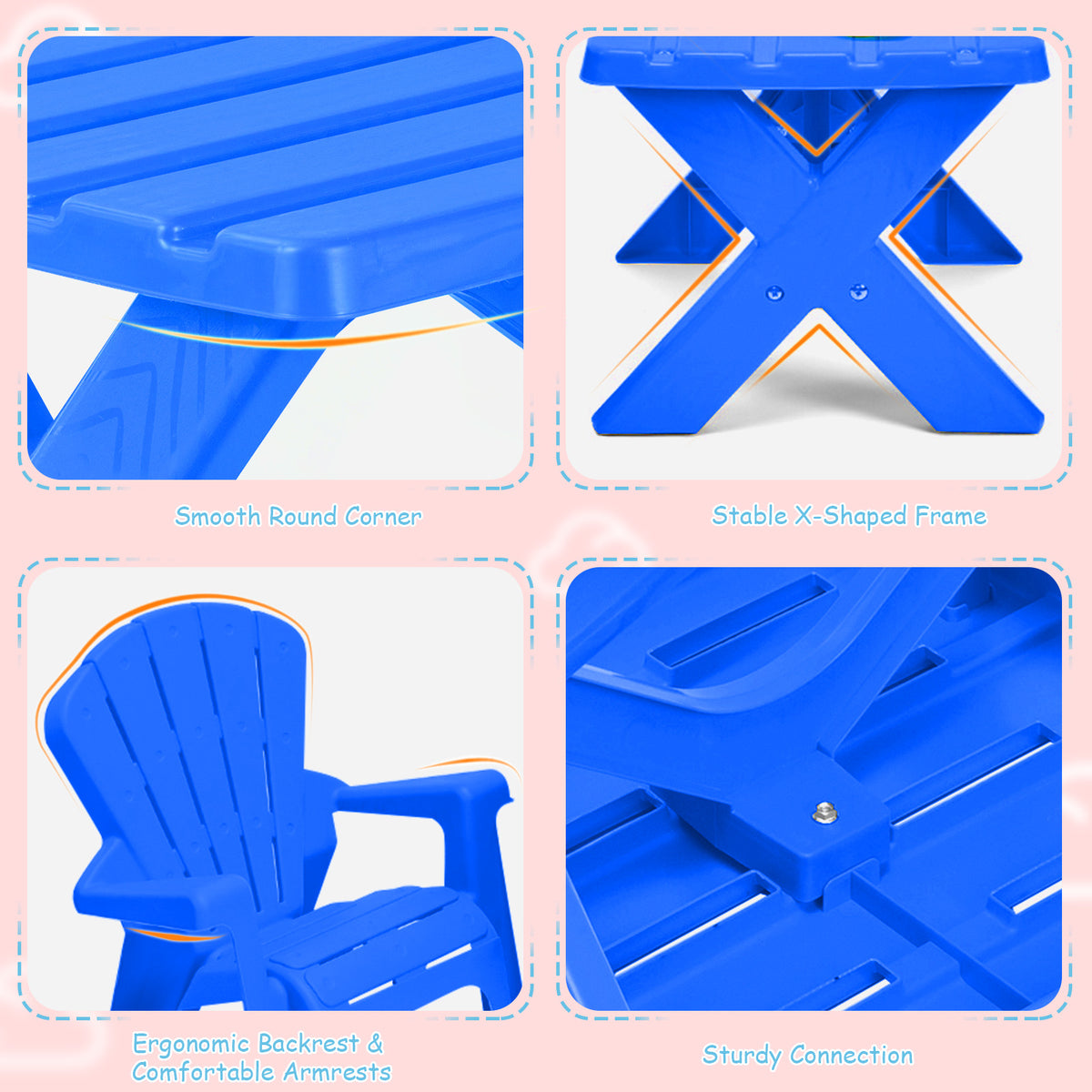 Kids Plastic Table with 2 Adirondack Chairs Set