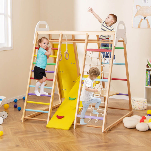8-in-1 Wooden Jungle Gym Playset with Monkey Bars & Climbing Ladder