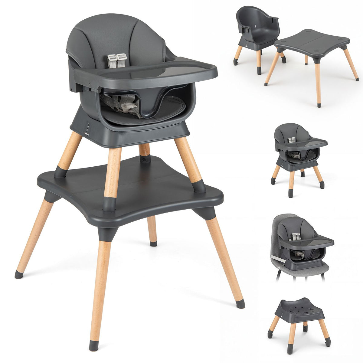 9-in-1 Convertible High Chair with Solid Wood Legs and Removable Dishwasher-Safe Tray