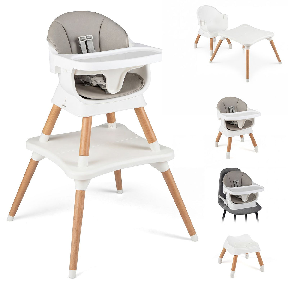 9-in-1 Convertible High Chair with Solid Wood Legs and Removable Dishwasher-Safe Tray