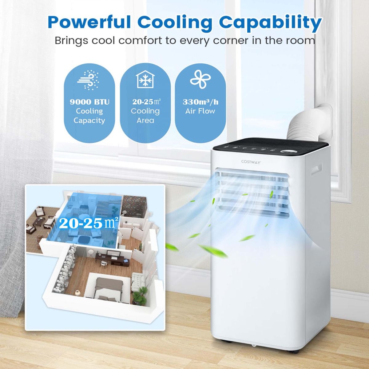 9000 BTU Portable Air Conditioner with Fan and Dehumidifier Mode