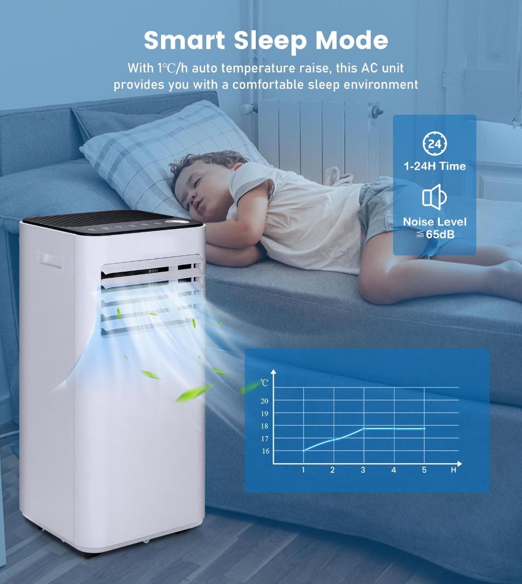 9000 BTU Portable Air Conditioner with Fan and Dehumidifier Mode