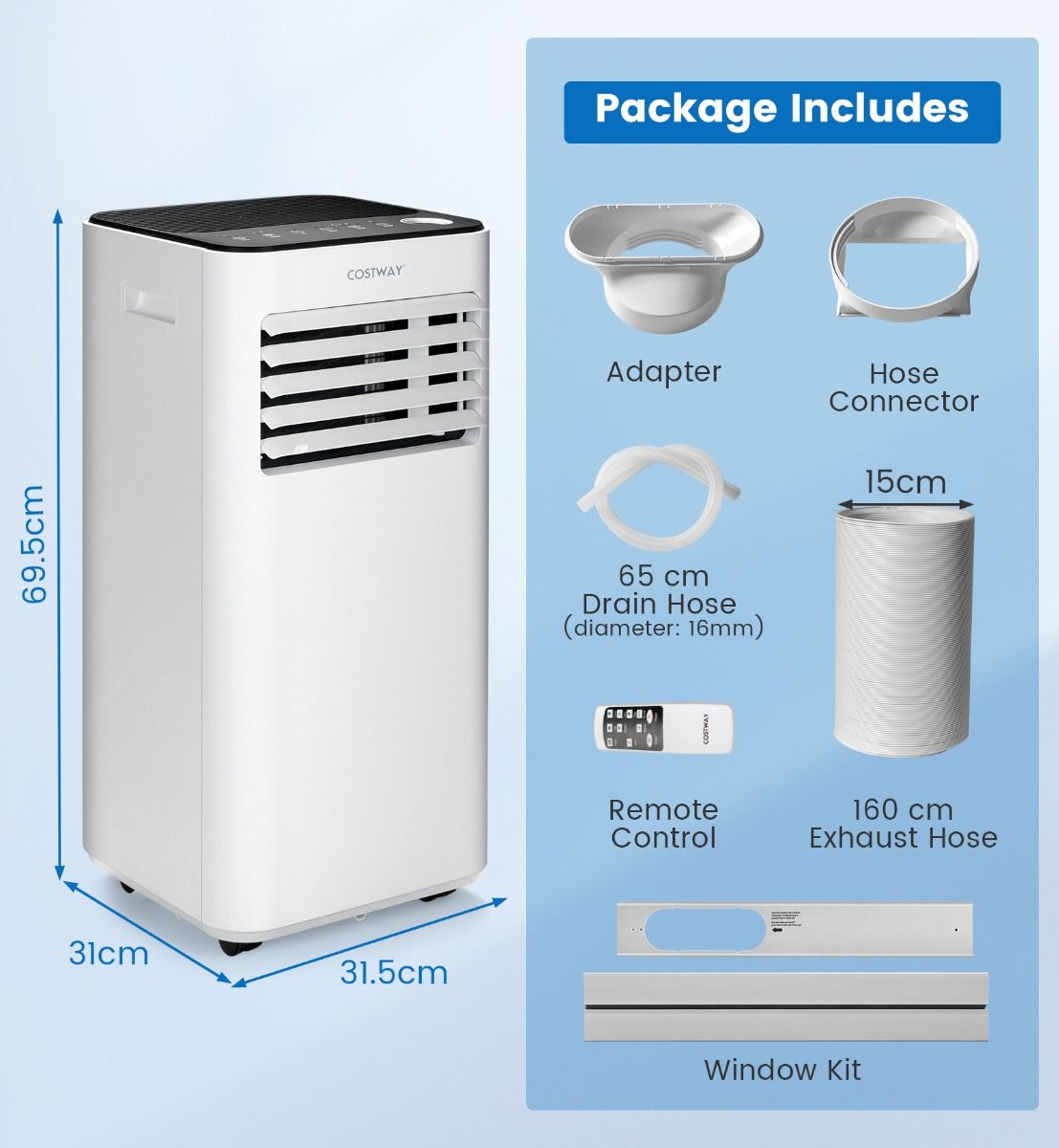 9000 BTU Portable Air Conditioner with Fan and Dehumidifier Mode