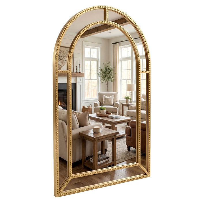 90 x 60 cm Gold Arched Wall Mirror with Beaded Frame