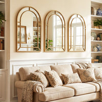 90 x 60 cm Gold Arched Wall Mirror with Beaded Frame