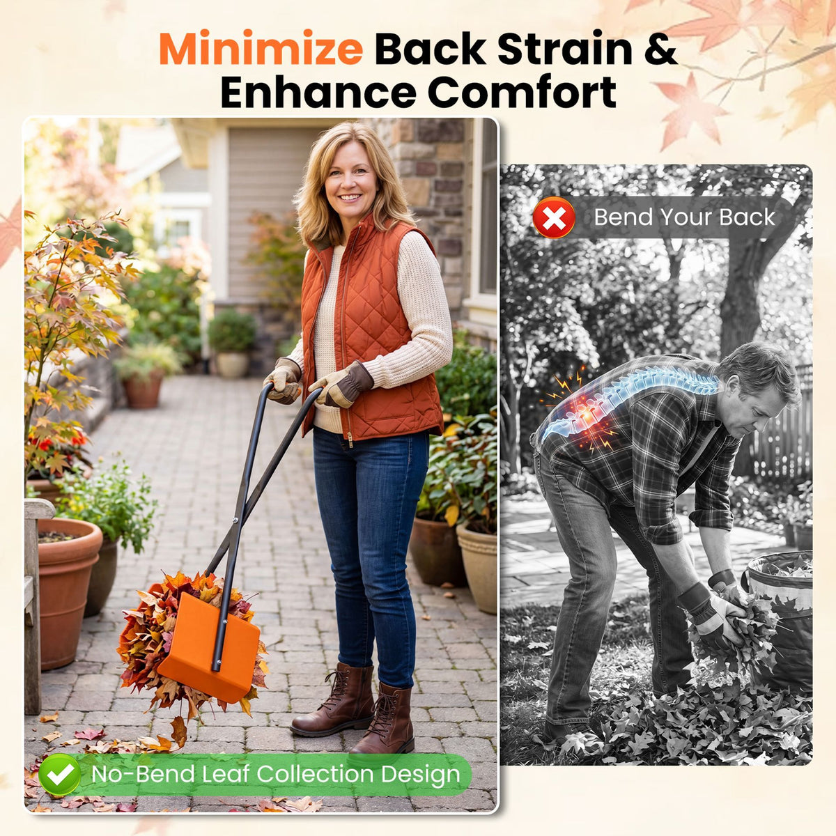 92 cm Leaf Grabber Rake with Long Handles and Metal Frame