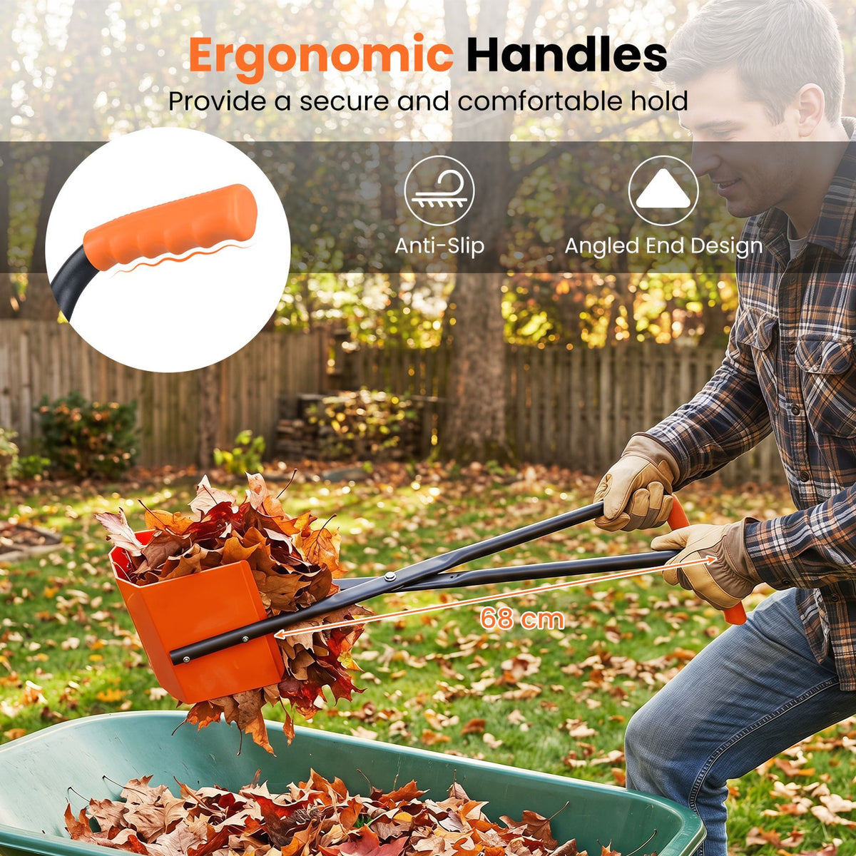 92 cm Leaf Grabber Rake with Long Handles and Metal Frame