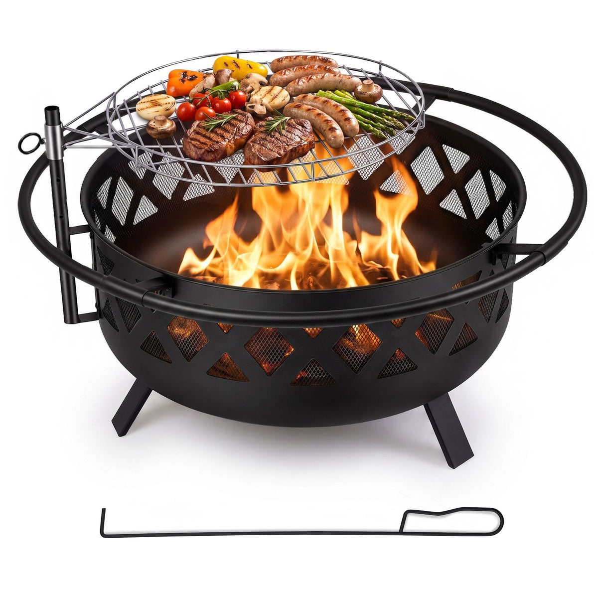 Outdoor Fire Pit with Adjustable and Rotatable Grill Grate
