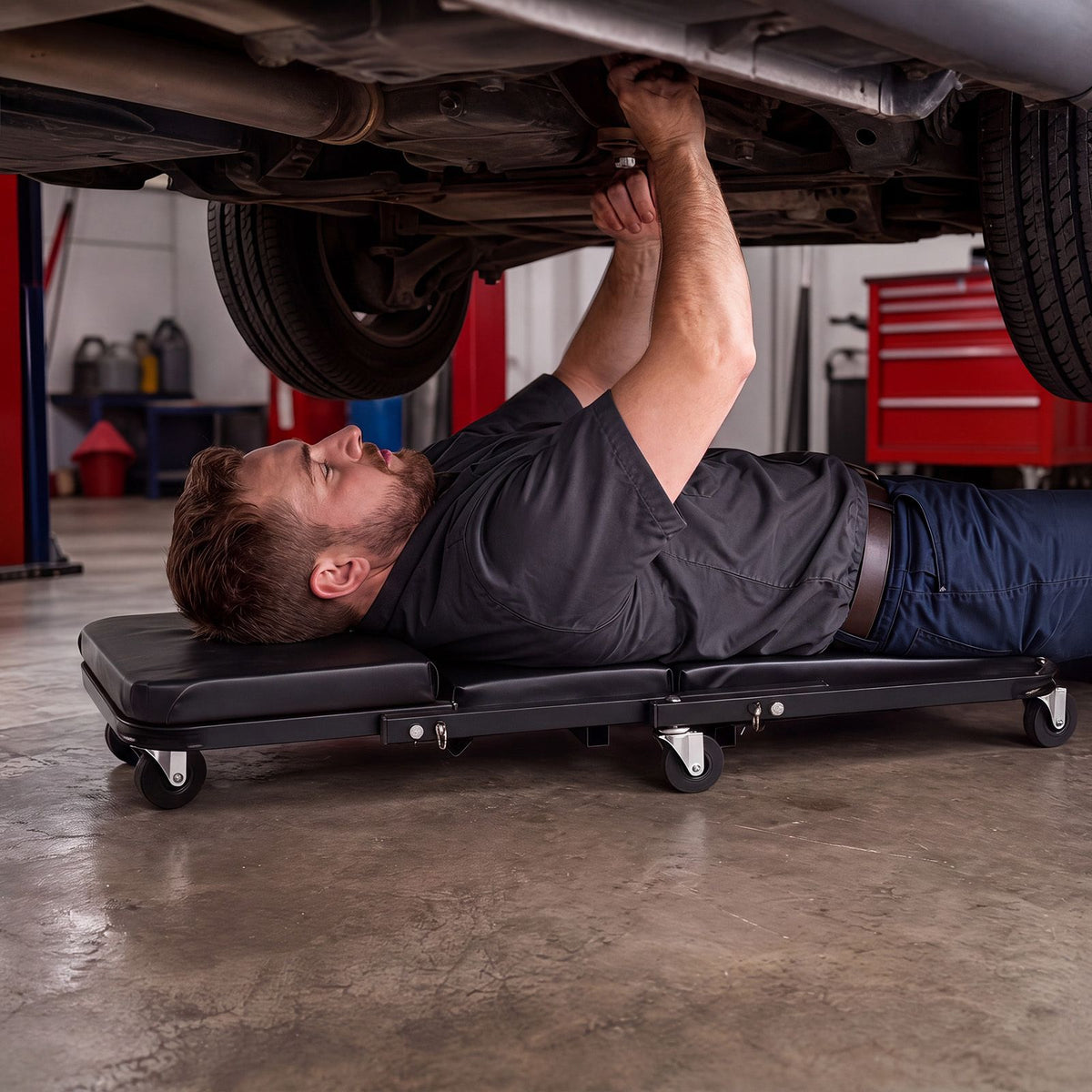 92cm 3-in-1 Folding Mechanic Creeper with 6 Swivel Wheels and Adjustable Seat