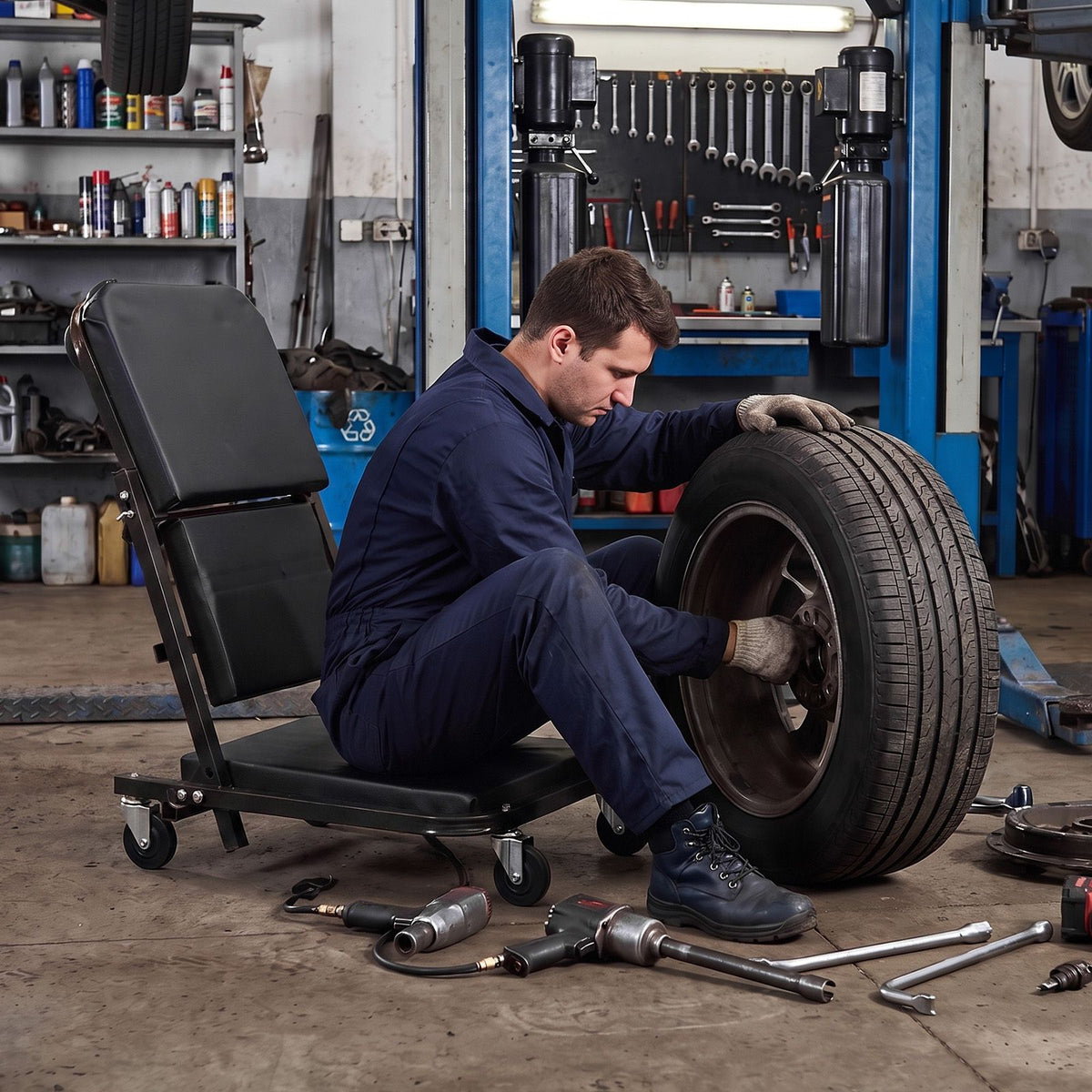 92cm 3-in-1 Folding Mechanic Creeper with 6 Swivel Wheels and Adjustable Seat