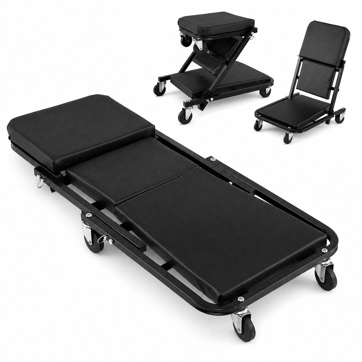 92cm 3-in-1 Folding Mechanic Creeper with 6 Swivel Wheels and Adjustable Seat