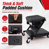92cm 3-in-1 Folding Mechanic Creeper with 6 Swivel Wheels and Adjustable Seat