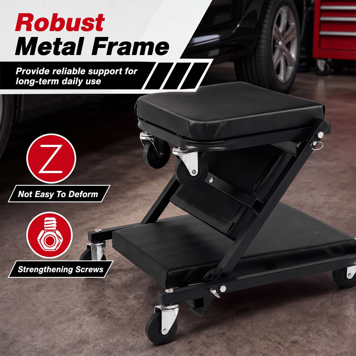 92cm 3-in-1 Folding Mechanic Creeper with 6 Swivel Wheels and Adjustable Seat