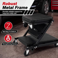 92cm 3-in-1 Folding Mechanic Creeper with 6 Swivel Wheels and Adjustable Seat