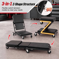 92cm 3-in-1 Folding Mechanic Creeper with 6 Swivel Wheels and Adjustable Seat