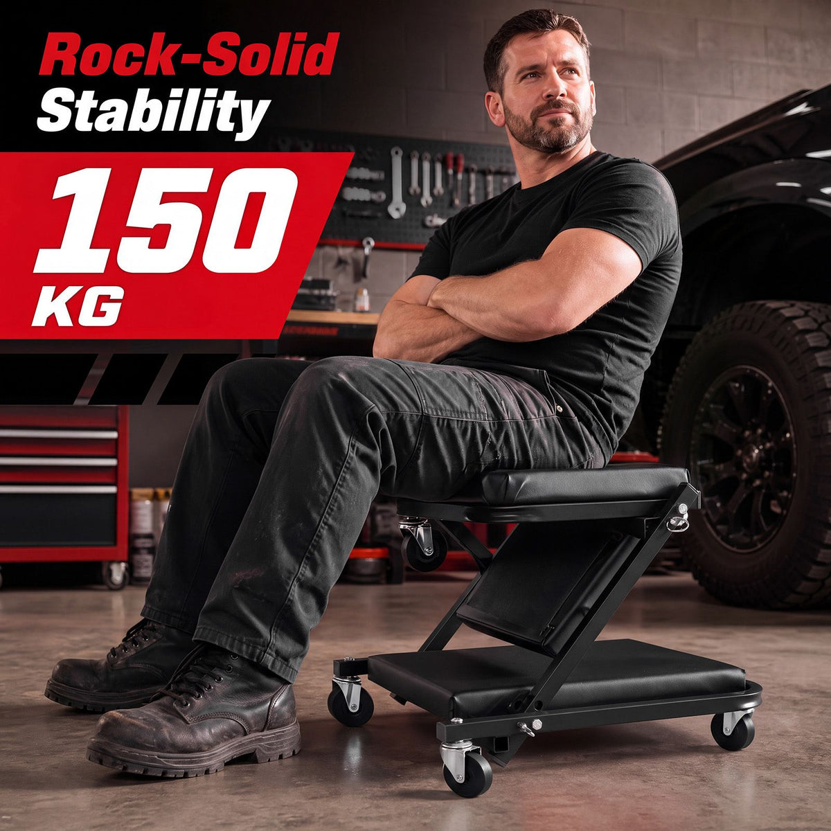 92cm 3-in-1 Folding Mechanic Creeper with 6 Swivel Wheels and Adjustable Seat