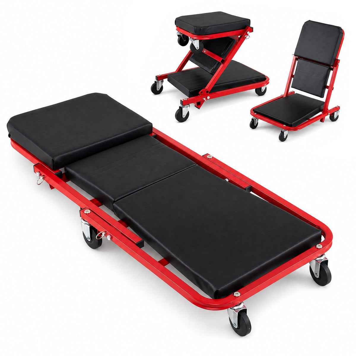 92cm 3-in-1 Folding Mechanic Creeper with 6 Swivel Wheels and Adjustable Seat