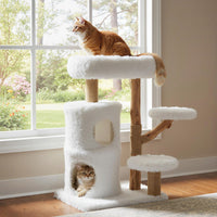93 CM Cat Tower with Real Wood Branches and Scratching Posts for Indoor Cats