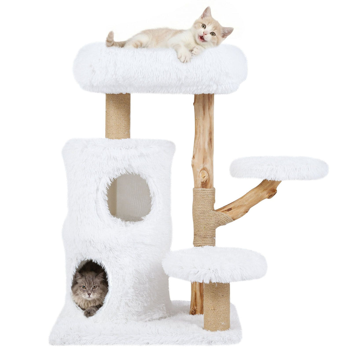 93 CM Cat Tower with Real Wood Branches and Scratching Posts for Indoor Cats