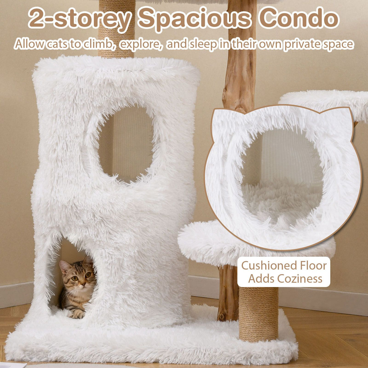 93 CM Cat Tower with Real Wood Branches and Scratching Posts for Indoor Cats