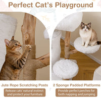 93 CM Cat Tower with Real Wood Branches and Scratching Posts for Indoor Cats