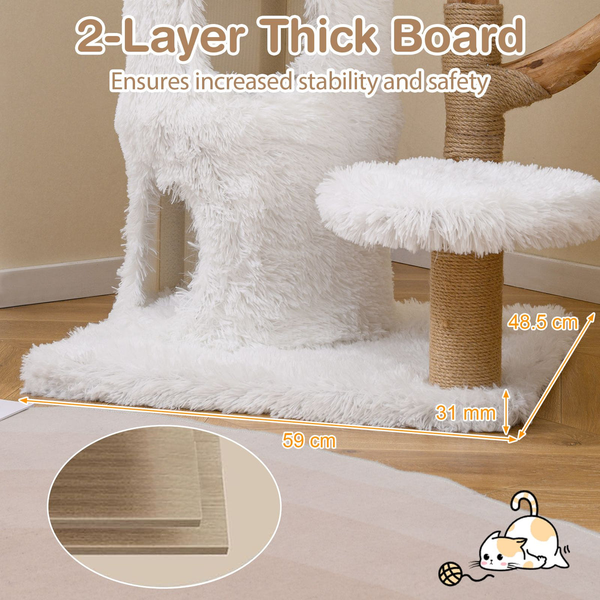 93 CM Cat Tower with Real Wood Branches and Scratching Posts for Indoor Cats