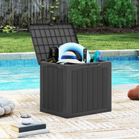 96L Outdoor Storage Box with Lockable Lid and Wicker-woven Texture
