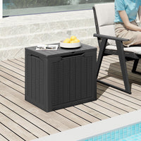 96L Outdoor Storage Box with Lockable Lid and Wicker-woven Texture