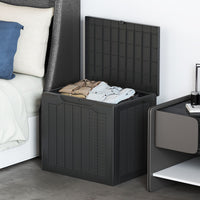 96L Outdoor Storage Box with Lockable Lid and Wicker-woven Texture