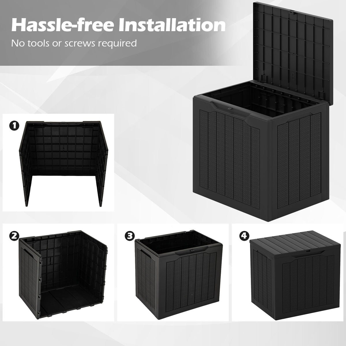 96L Outdoor Storage Box with Lockable Lid and Wicker-woven Texture