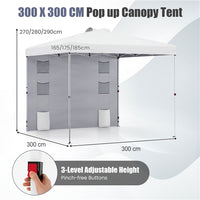 3 x 3M Pop up Canopy Tent with Sidewall 6 Pockets Instant Setup Commercial Gazebo