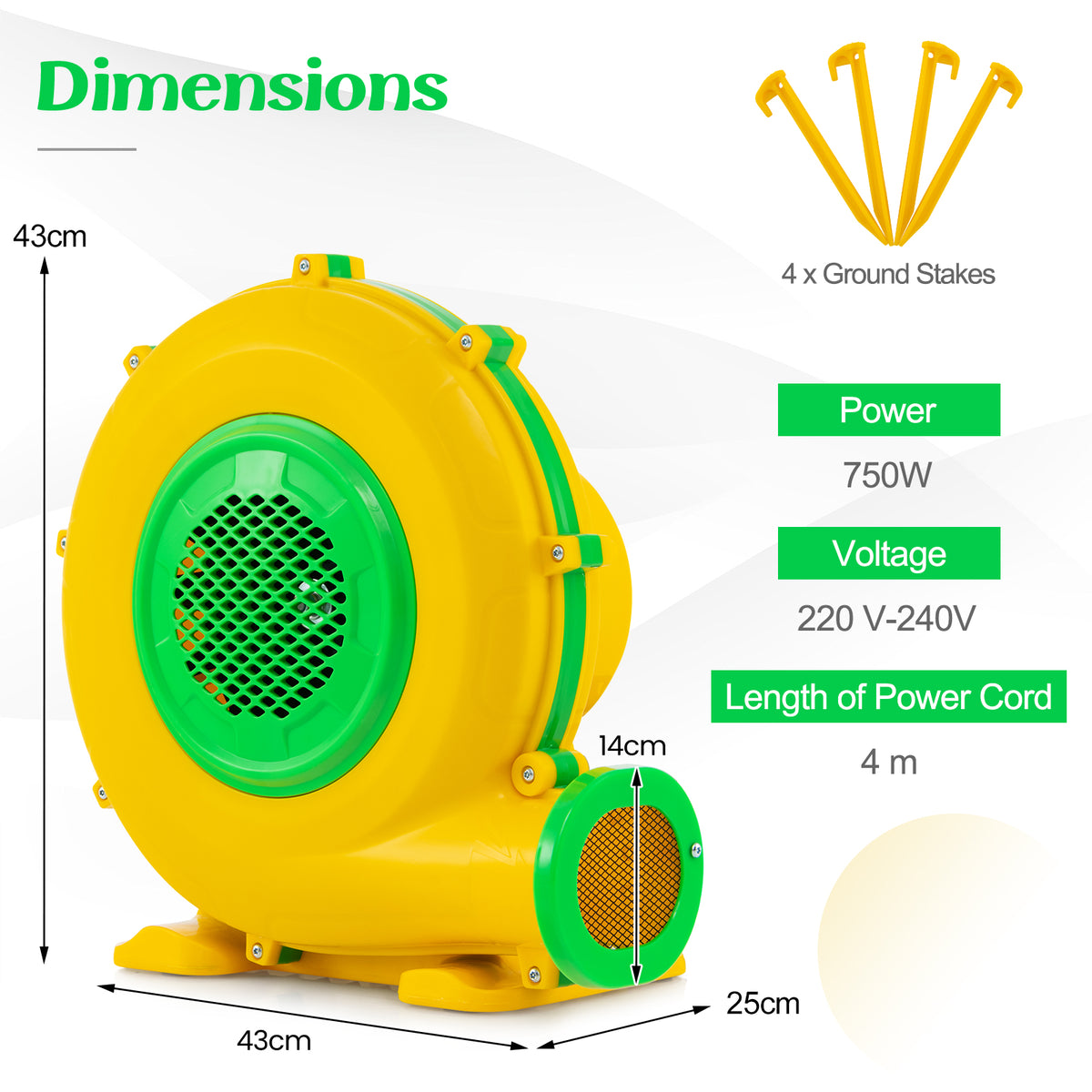 750W 1 HP Electric Blower, 3250 PA Air Blower for Inflatables