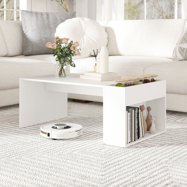 Coffee Table w/ Double-Layer Storage Space Modern Center Table for Living Room