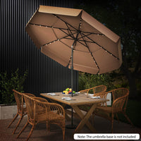 3m Solar Patio Umbrella w/ 32 LED Lights 3-Tier Vented Top Tilt Adjustment Beach