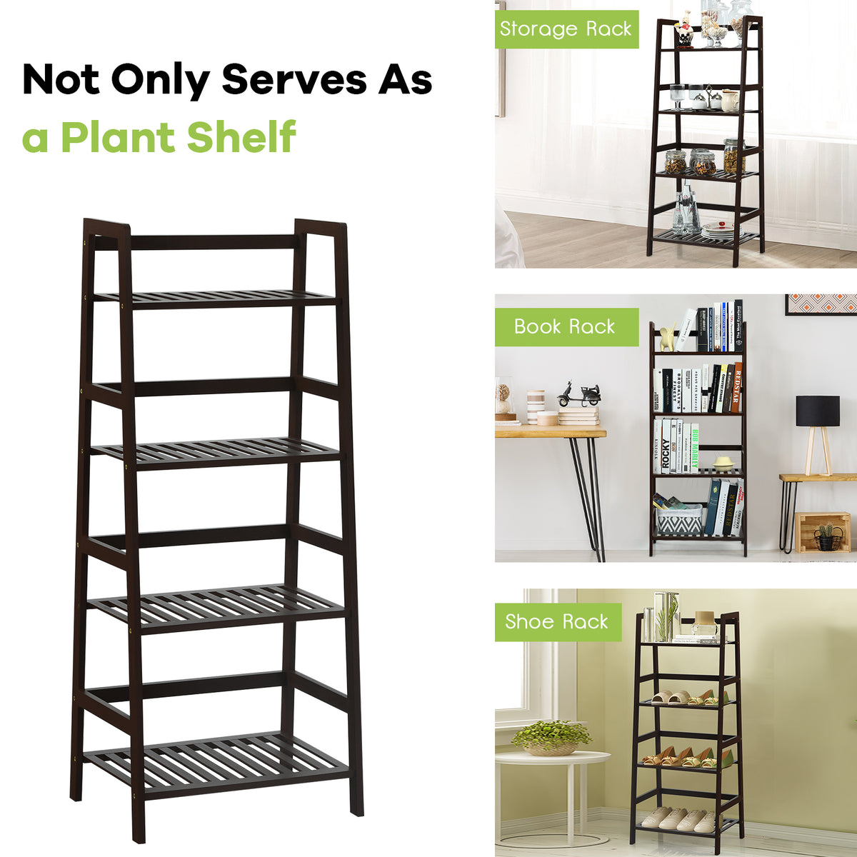 Freestanding 4-Tier Bamboo Plant Rack with Guardrails
