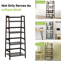 Freestanding 4-Tier Bamboo Plant Rack with Guardrails
