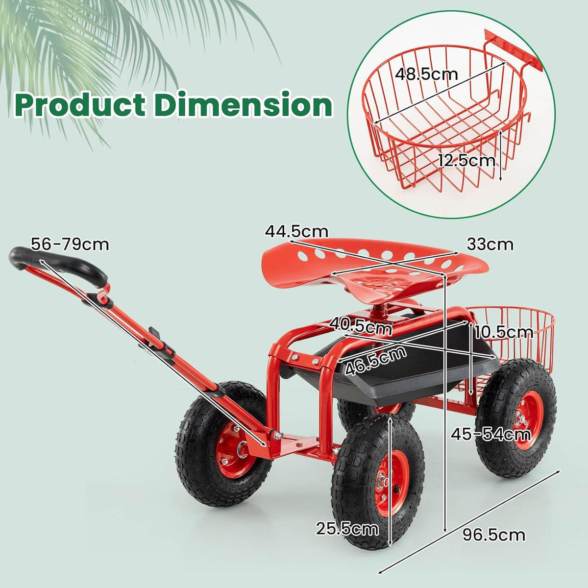 Steerable Garden Cart w/Extendable Handle