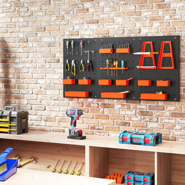 9-Bin Parts Rack Organizer with Hammer Racks and Tool Holders