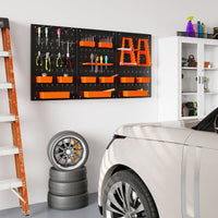 9-Bin Parts Rack Organizer with Hammer Racks and Tool Holders