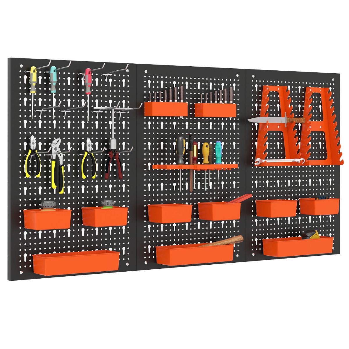 9-Bin Parts Rack Organizer with Hammer Racks and Tool Holders