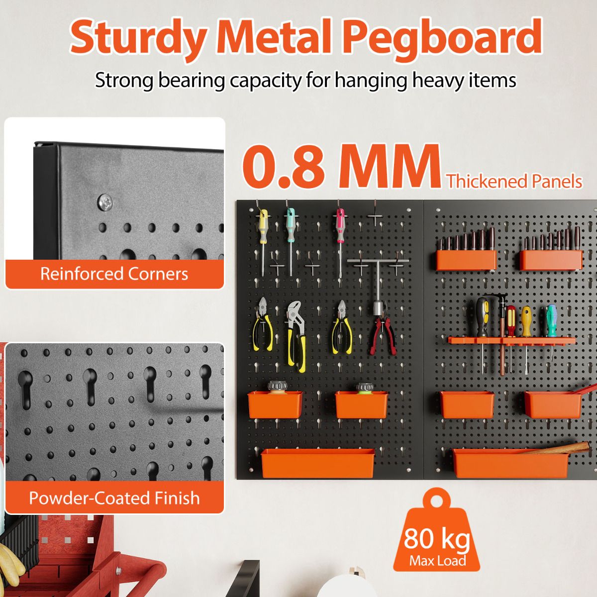 9-Bin Parts Rack Organizer with Hammer Racks and Tool Holders