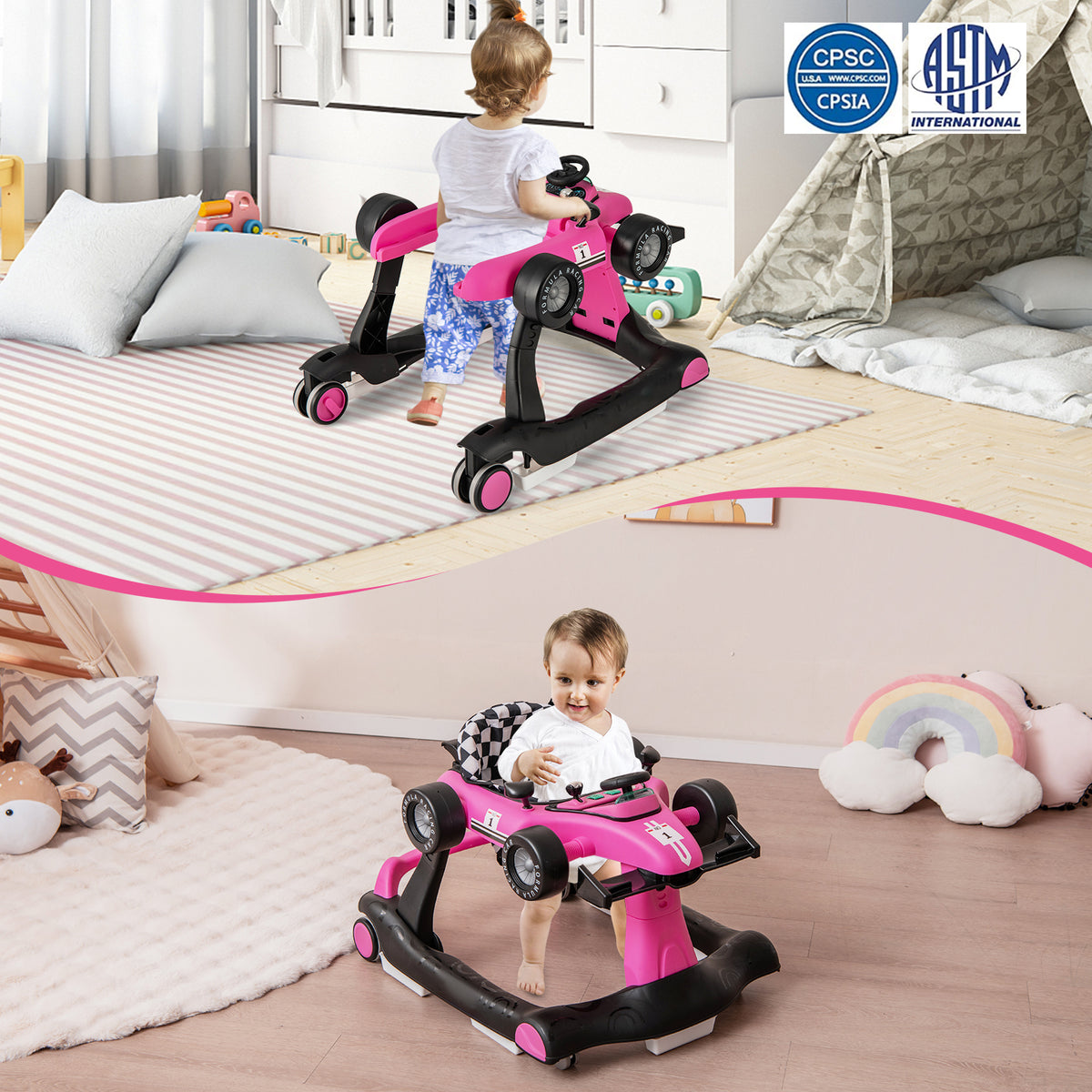 4-in-1 Baby Walker, Foldable Baby Activity Walker